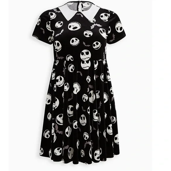 TORRID NWT DISNEY THE NIGHTMARE BEFORE CHRISTMAS MINI VELVET COLLARED DRESS - Picture 5 of 6